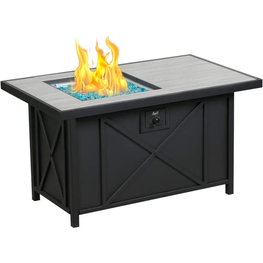 42 inch 50,000 BTU Rectangular Propane Gas Fire Pit Table with Fire Glass and Table Lid, Fire Pits Outdoor for Garden, Patio, B