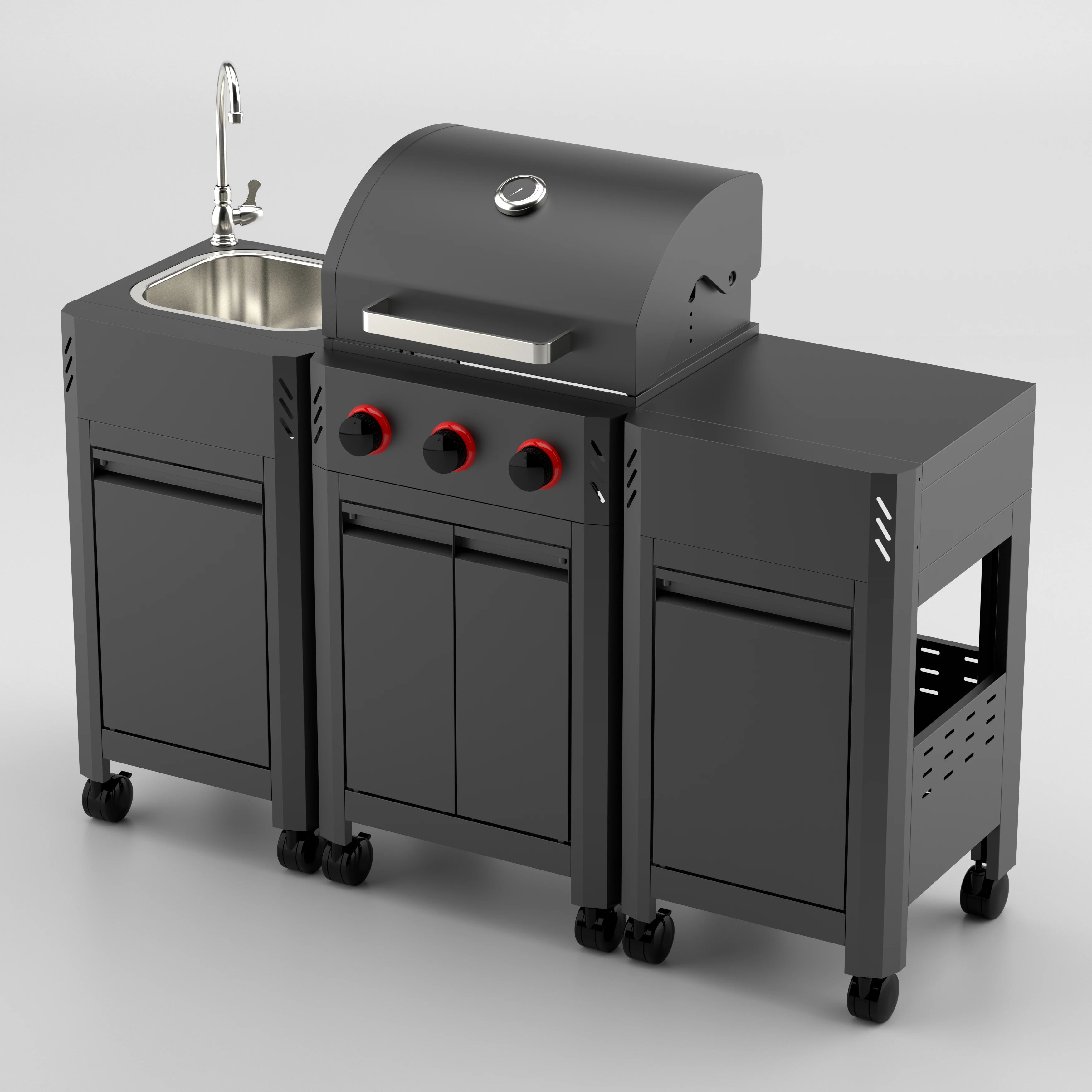 Stainless Steel BBQ Grill Modern Outdoor Kitchen  with Cabinet