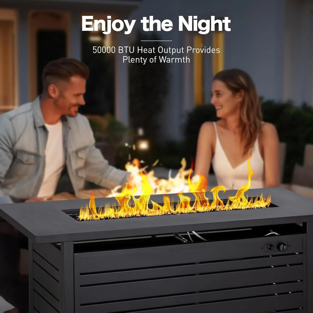 Propane Gas Fire Pit Tabletop with Glass Rock, Black Outdoor