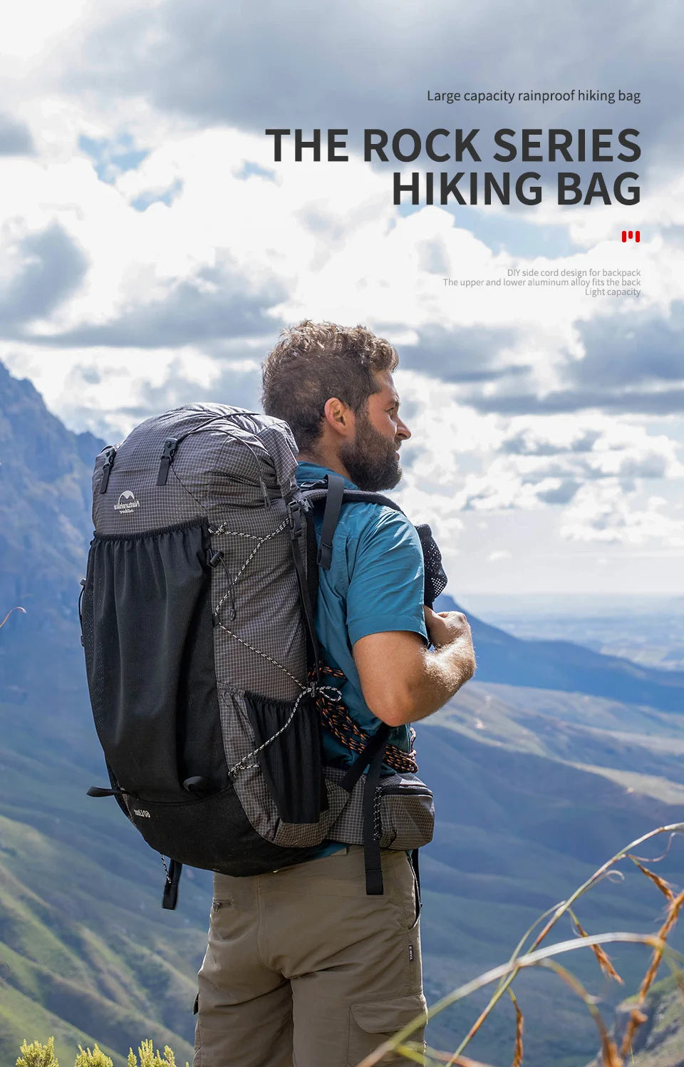 Outdoor Backpack 60+5L Waterproof High Capacity Sports Climbing Hiking With Rain Cover