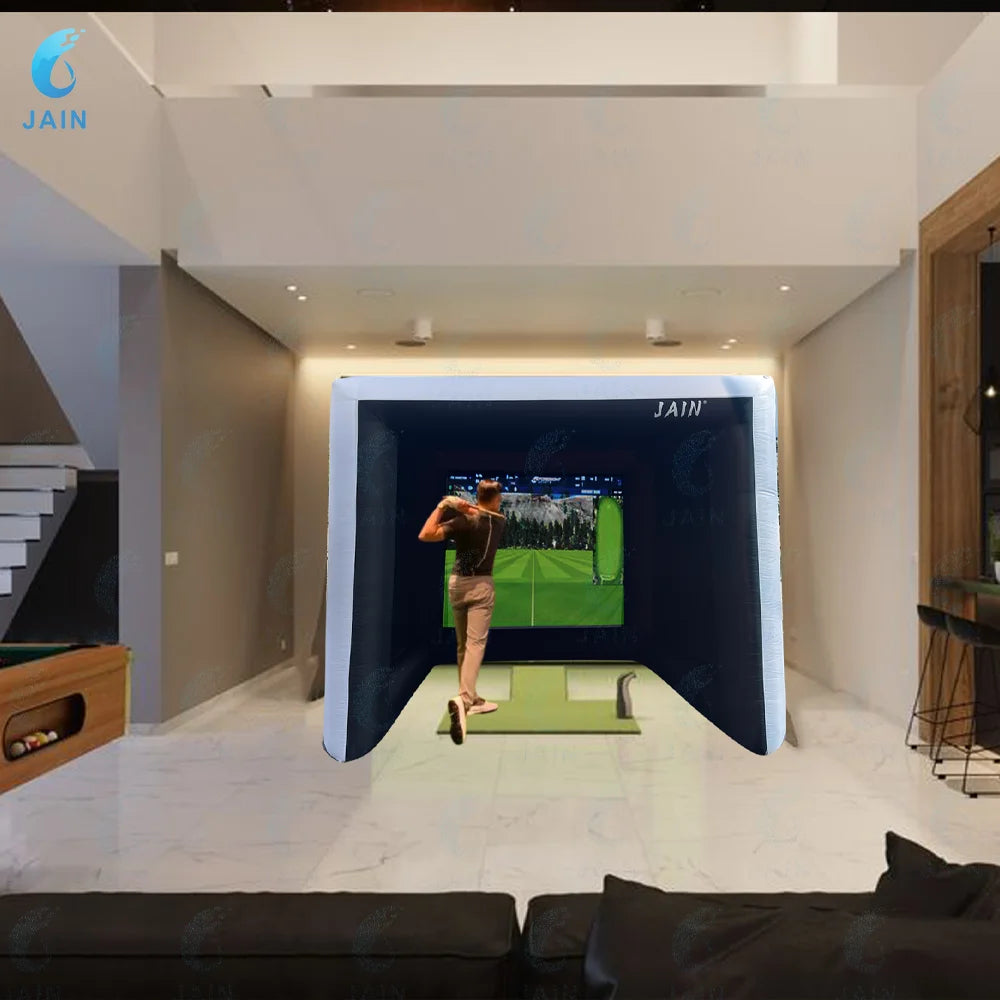 Stock！Inflatable Golf Sim Room Swing Golf Practice Cage with built-in fan,Oxford cloth,Golf Simulator Enclosures