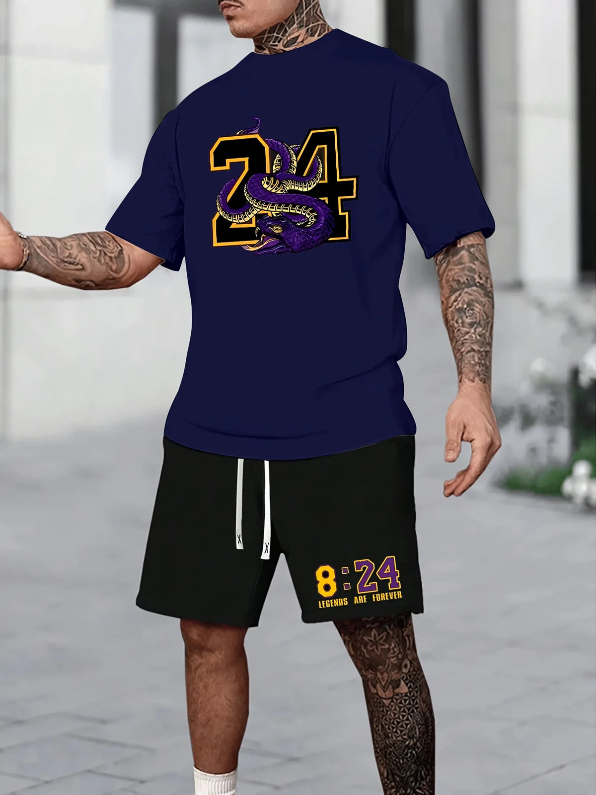 Summer Men's Chicago-Themed Relaxed Set Size 32 Printed T-Shirt and Plus Size Two-Piece Set