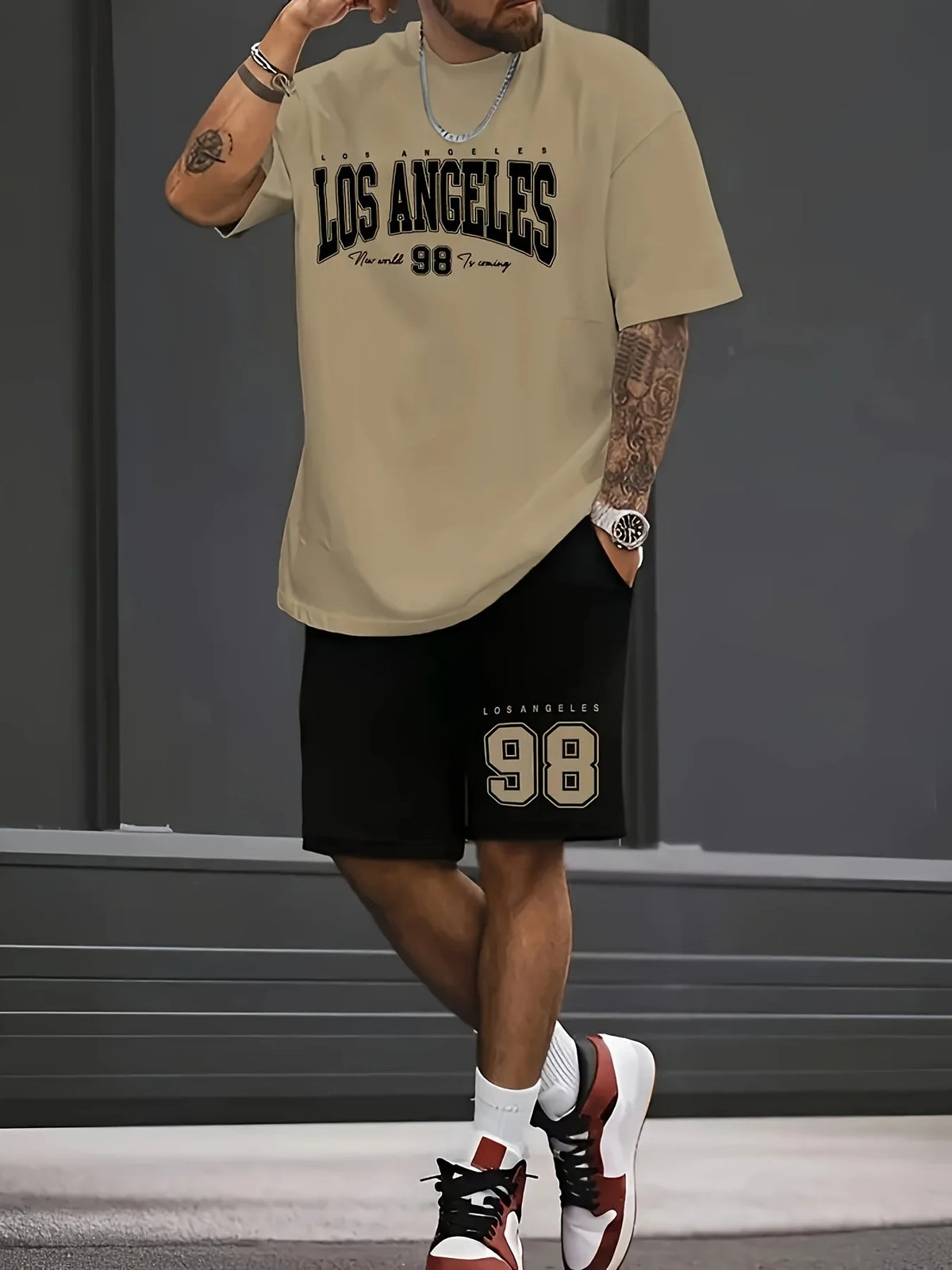 Summer Men's Chicago-Themed Relaxed Set Size 32 Printed T-Shirt and Plus Size Two-Piece Set