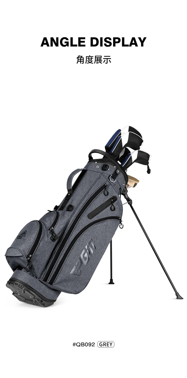 PGM Golf Stand Bag for Men Lightweight Waterproof QB092 Grey Stable Stand Easy Carry