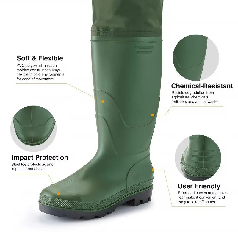 Waterproof Fishing Waders Pants Chest-Length Wader With Boots Durable Breathable Overalls Kit for Men Women Outdoor Raft Hunting