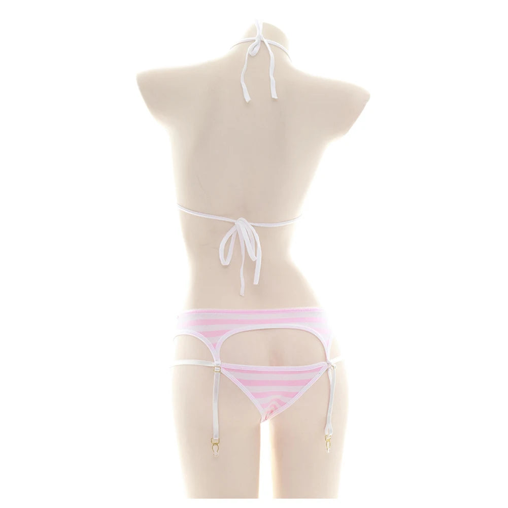 Sexy Bikini Set Women Stripe Cute Lingerie Micro-Schoolgirl Anime Cosplay