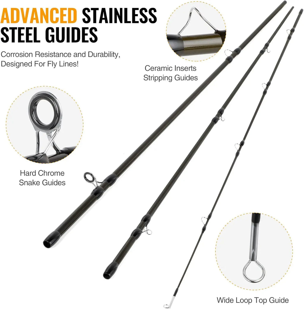 Complete Fly Fishing Starter Kit with 4-Piece Graphite Rod, Reel, Flies & Bag - Lightweight Portable
