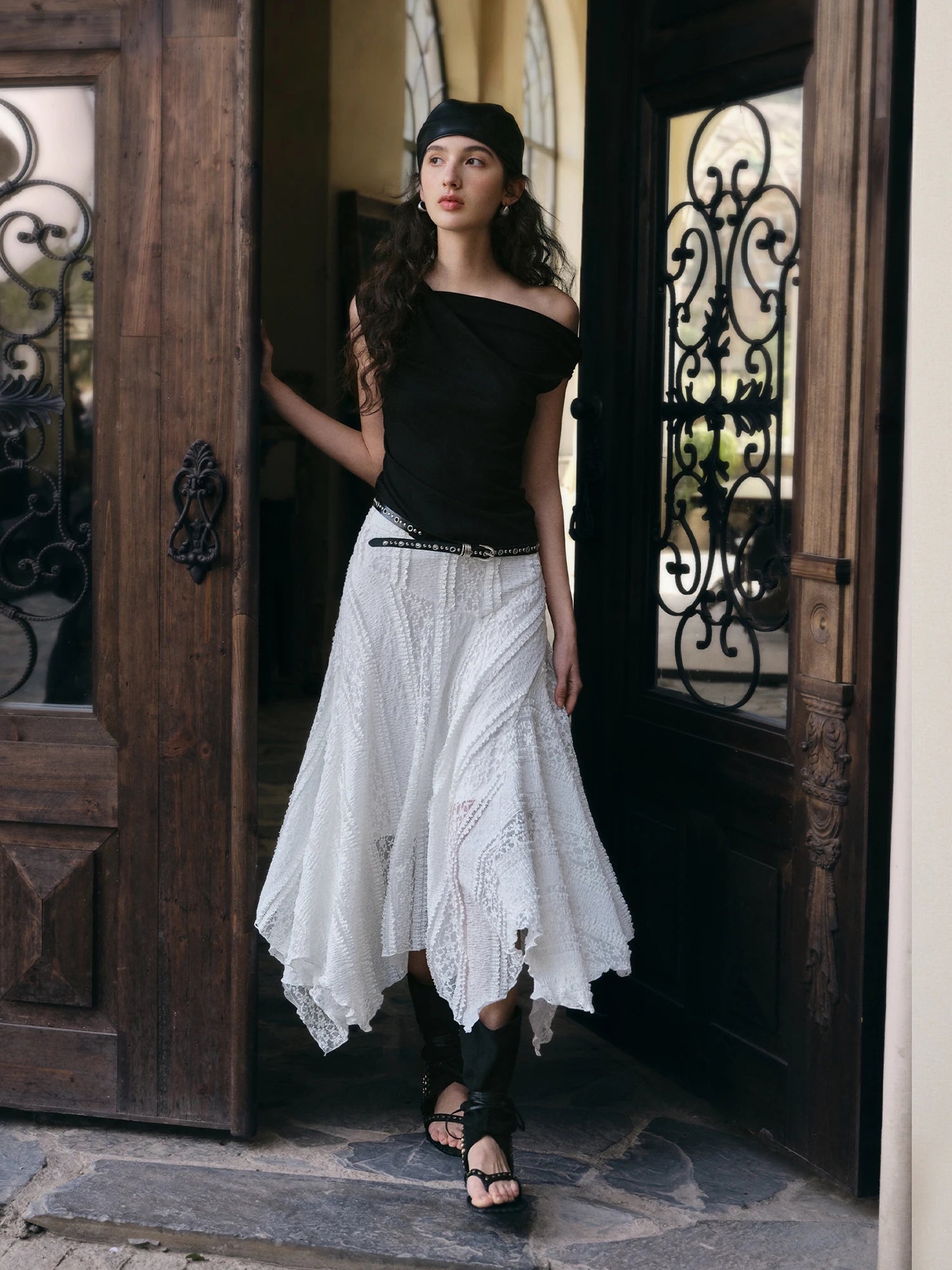 Elastic Antibacterial Stylish Off-Shoulder Cross-Neckline Women's Fitted T-Shirt