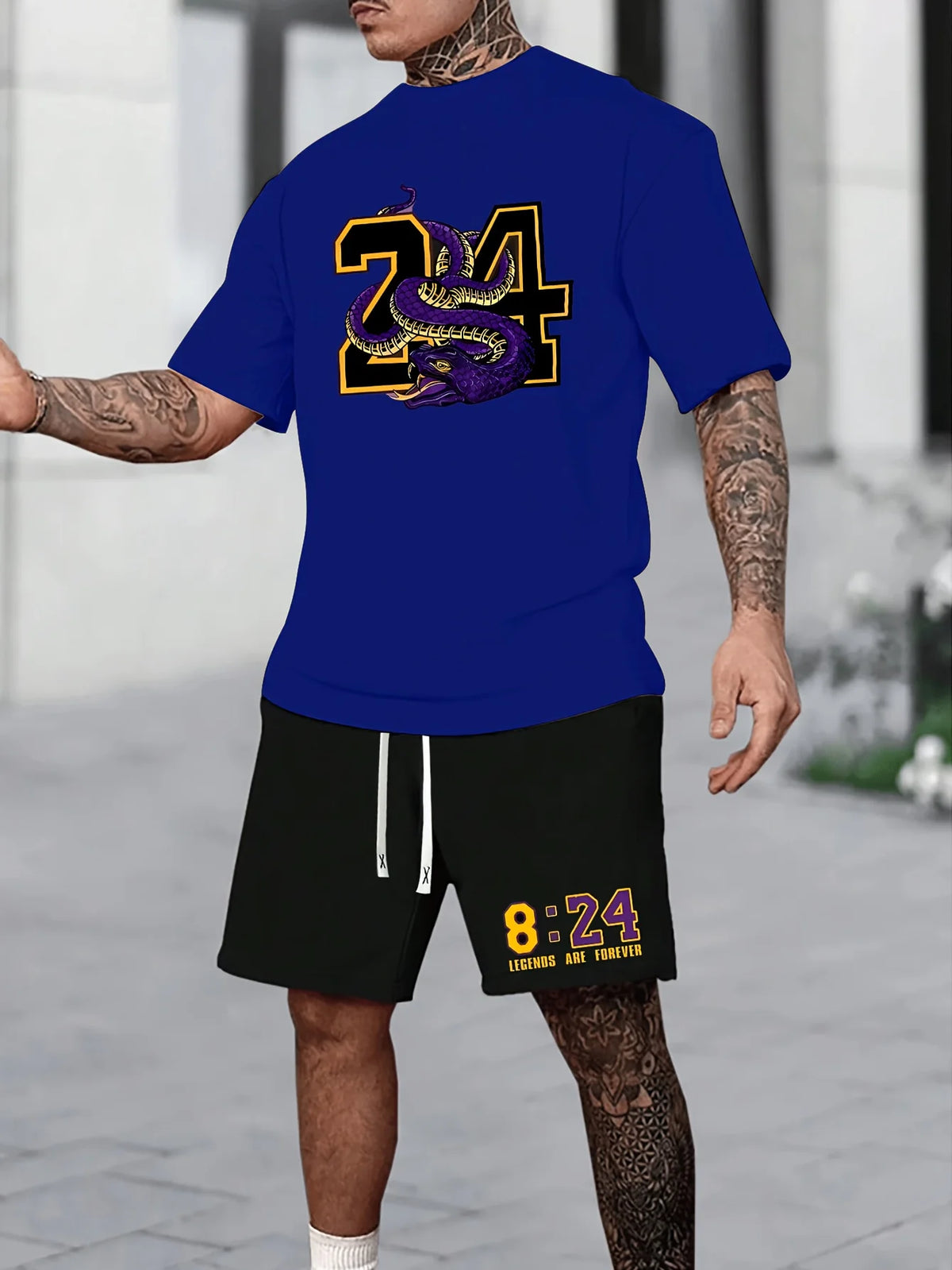 Summer Men's Chicago-Themed Relaxed Set Size 32 Printed T-Shirt and Plus Size Two-Piece Set