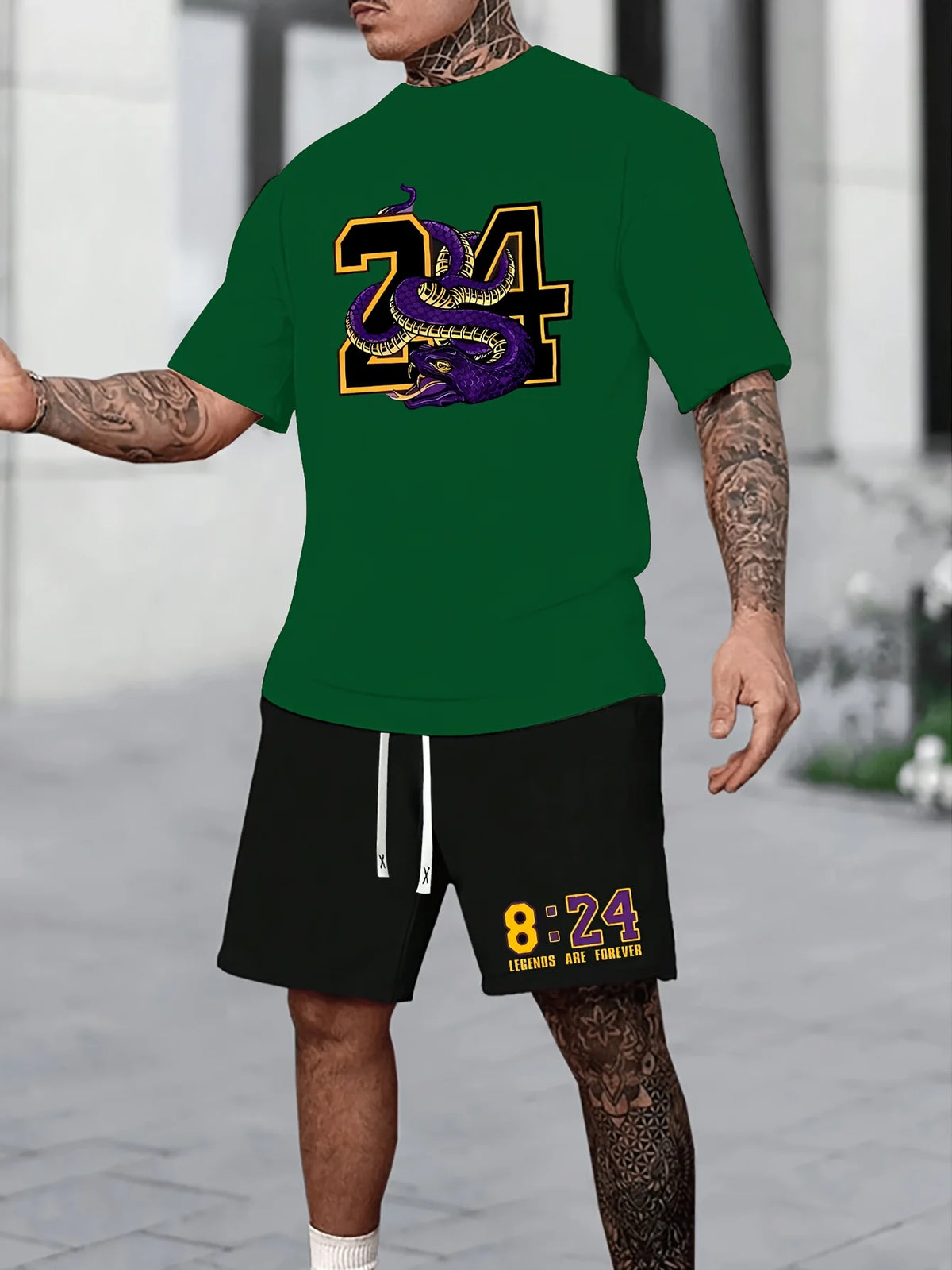 Summer Men's Chicago-Themed Relaxed Set Size 32 Printed T-Shirt and Plus Size Two-Piece Set