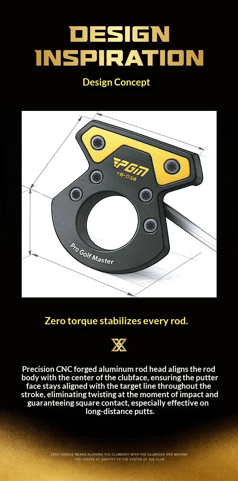 PGM Golf Club Zero Torque Putter Male Female Stable Big Head Forged Aluminum Low Center of Gravity