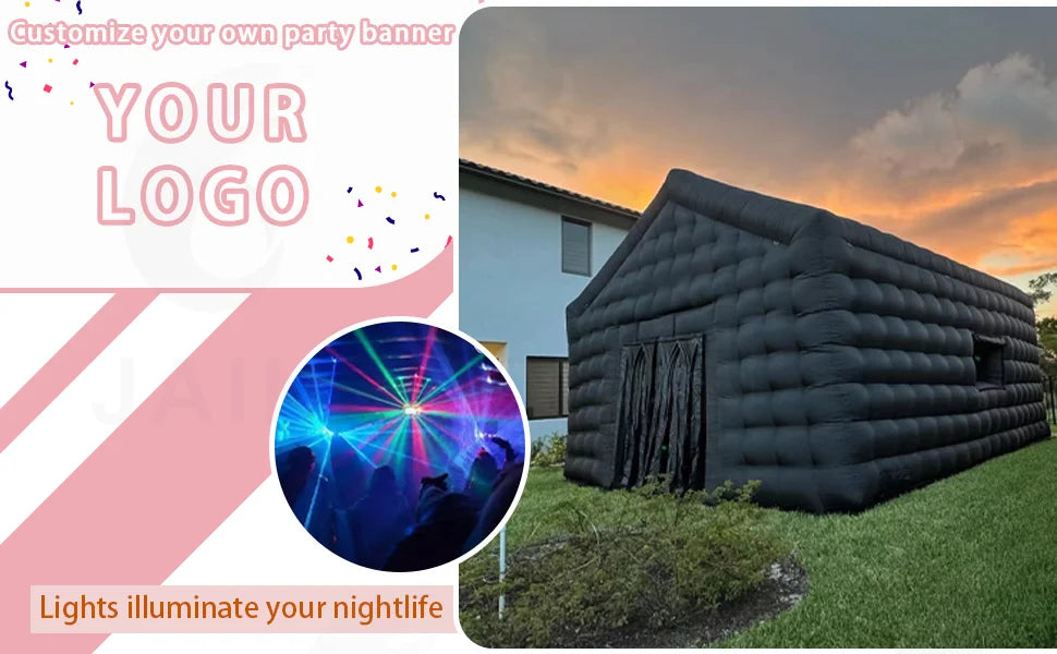 Stock!20FT Large Black Inflatable Nightclub Party Tent with Blower Inflatable Portable Disco Tent Air Tent for Wedding Birthday