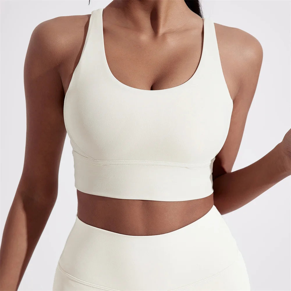 Solid Color Women Cross back Fitness sport Bra High strength Tight Top