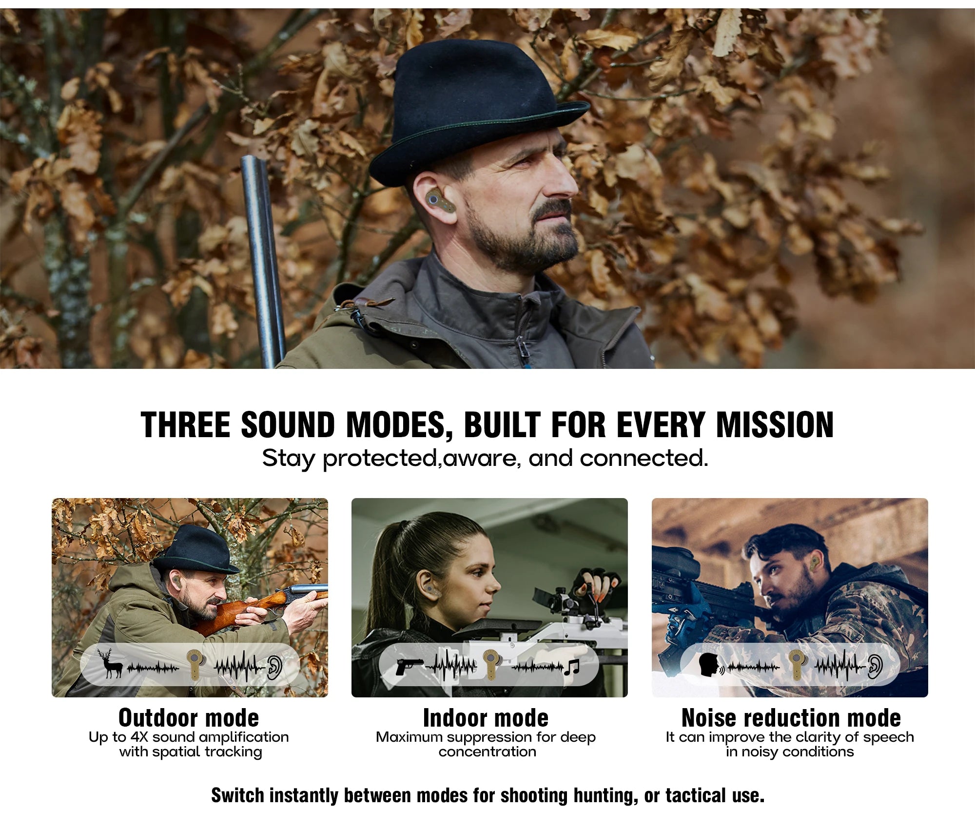 Tactical headset anti-noise earplugs noise-cancelling for shooting hearing protection