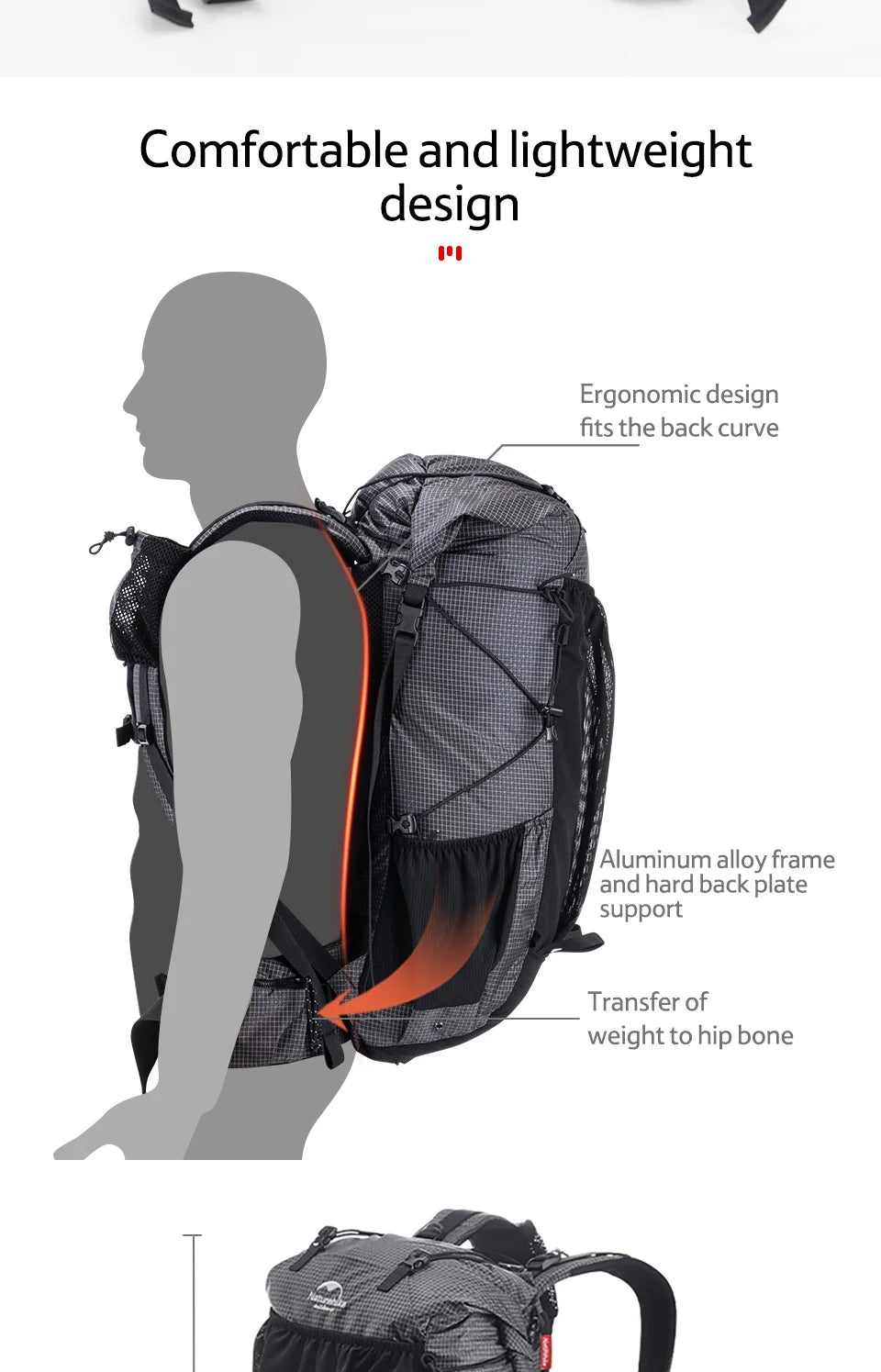 Outdoor Backpack 60+5L Waterproof High Capacity Sports Climbing Hiking With Rain Cover