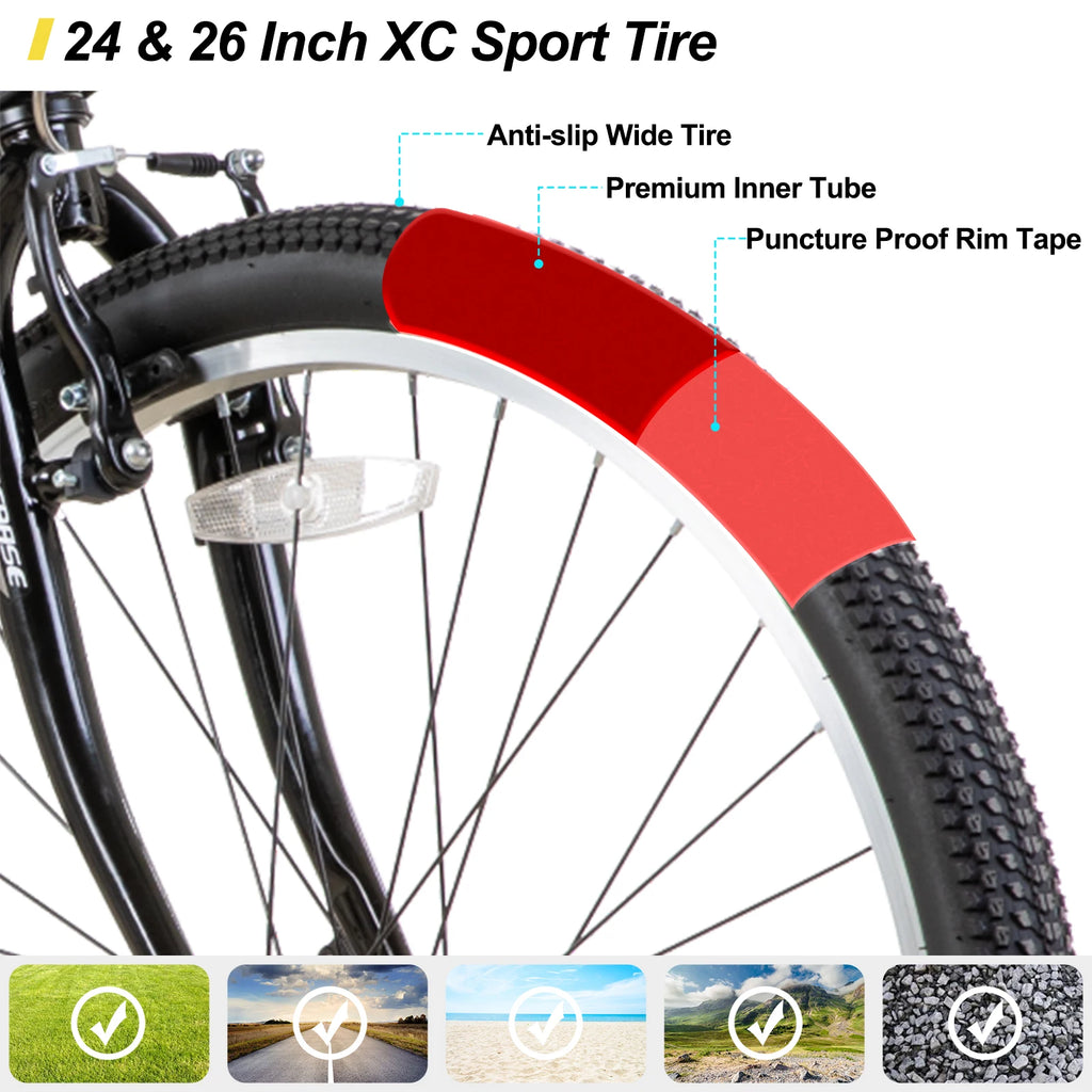 Hiland 24 26 inch Mountain Bike for Men Women, 21 Speeds
