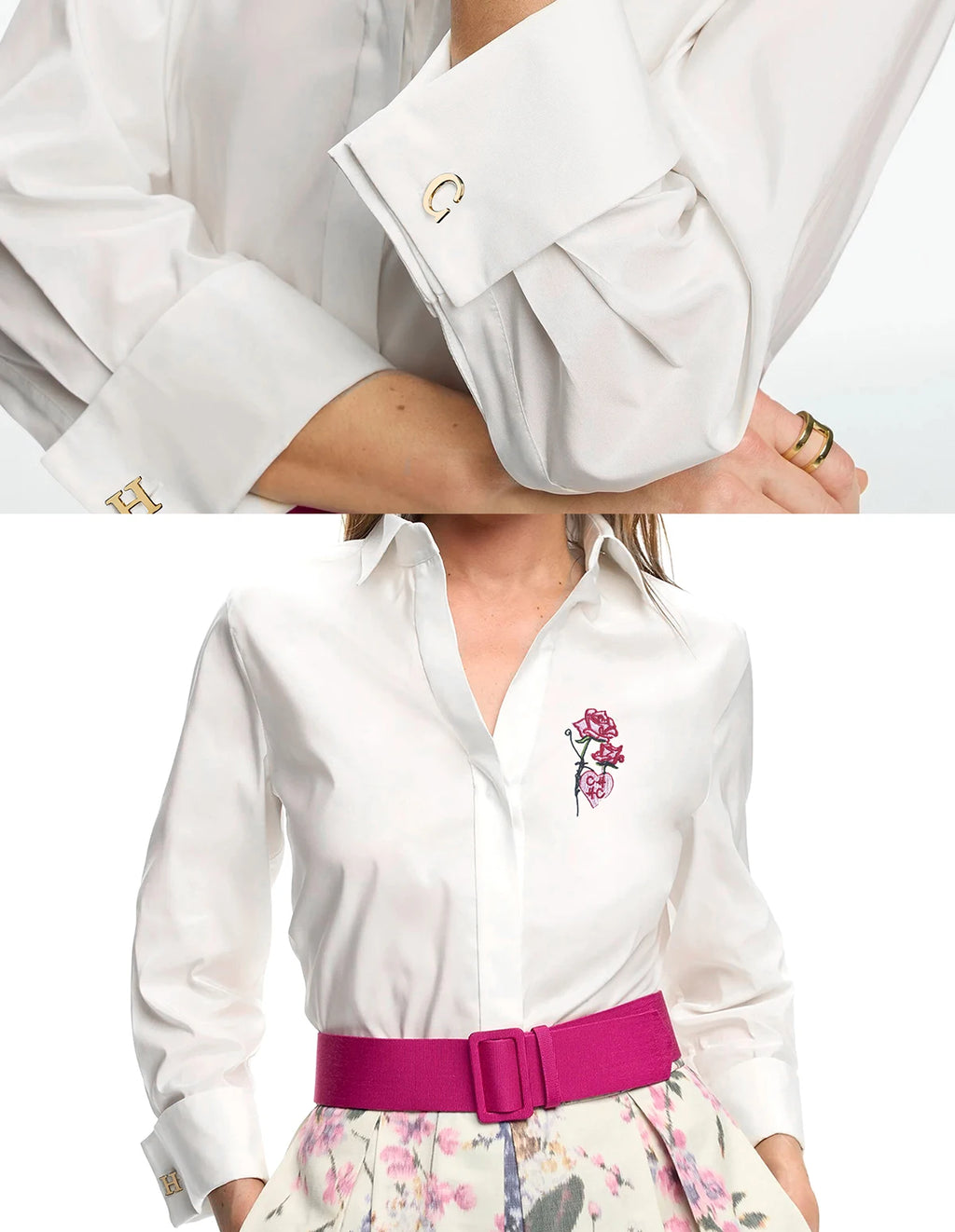 Women's Temperament Embroidery Lapel Tops single-breasted  Long Sleeve Shirt Summer Casual Tops