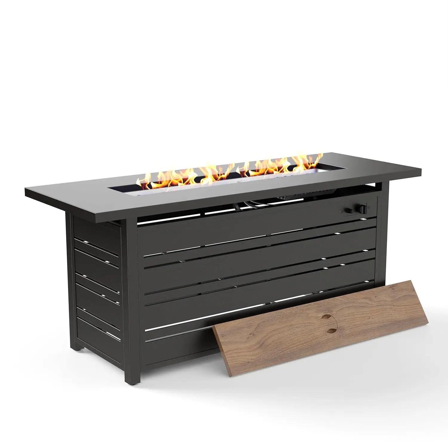 Propane Gas Fire Pit Tabletop with Glass Rock, Black Outdoor