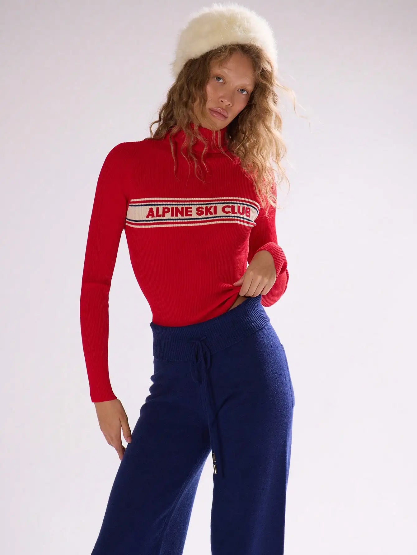 Red High Neck 'Alpine Ski Club' Knit Jumper