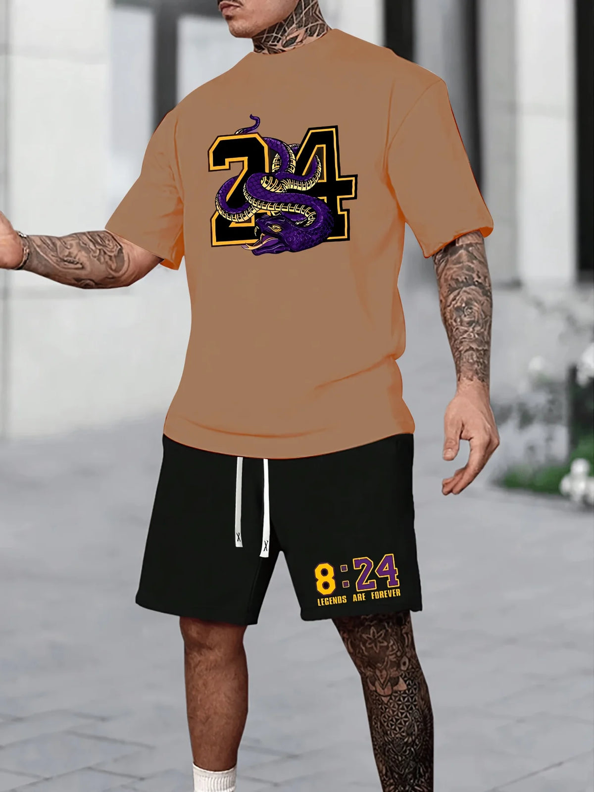 Summer Men's Chicago-Themed Relaxed Set Size 32 Printed T-Shirt and Plus Size Two-Piece Set