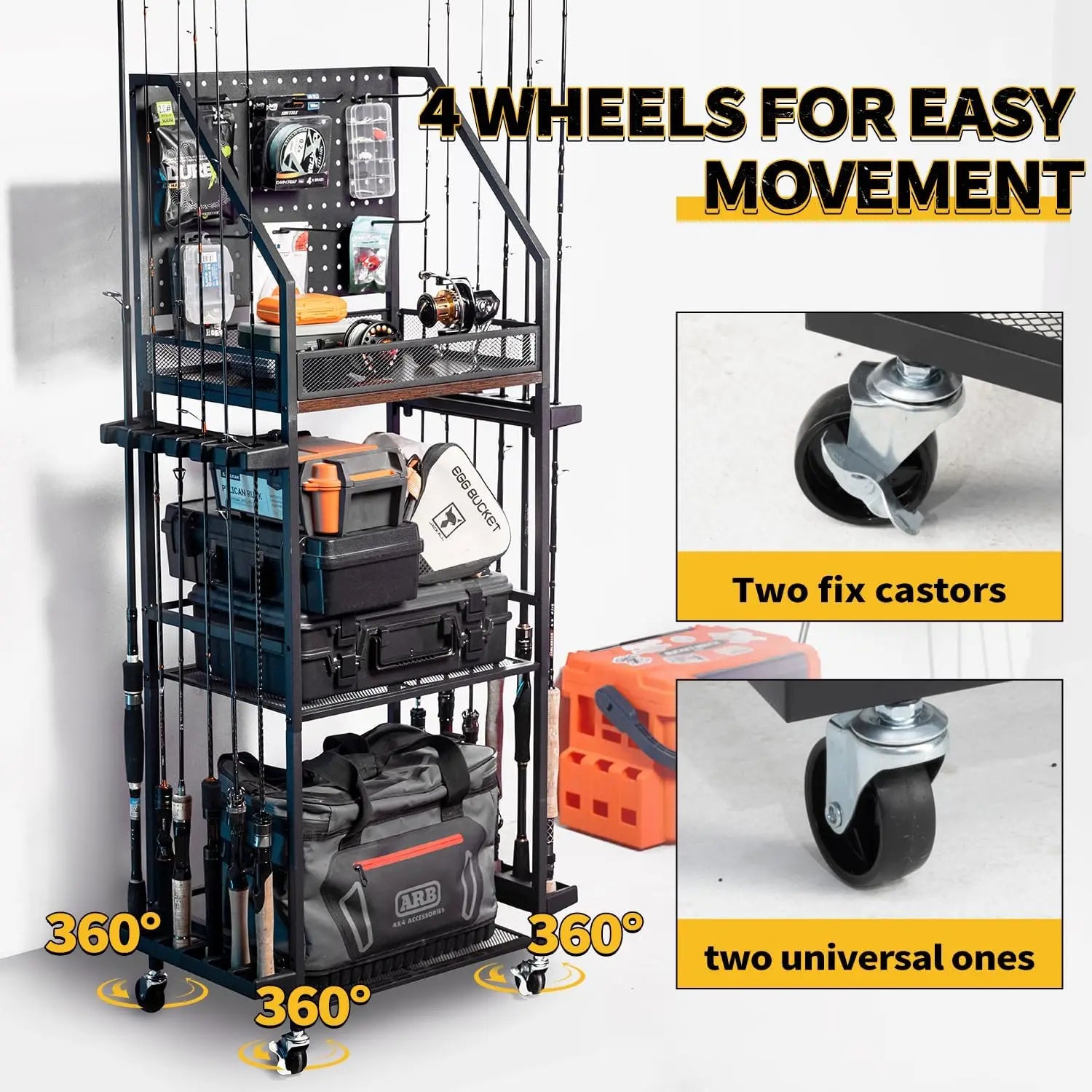 12 Rods, Lockable Wheels for Garage Organization