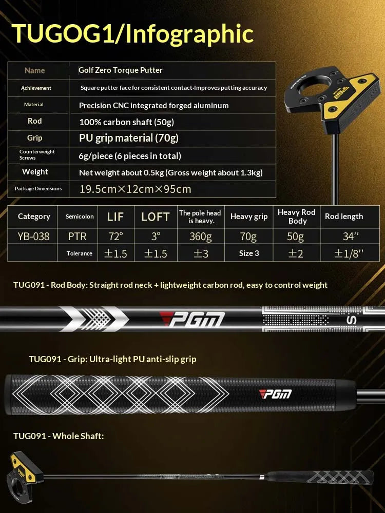 PGM Golf Club Zero Torque Putter Male Female Stable Big Head Forged Aluminum Low Center of Gravity