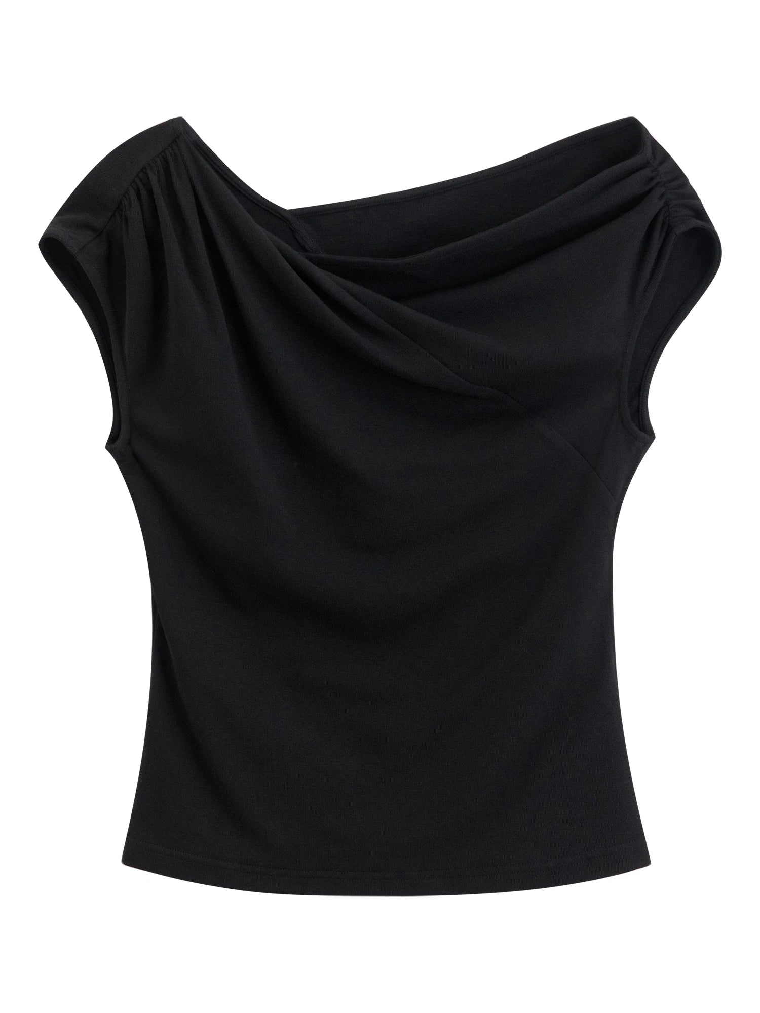 Elastic Antibacterial Stylish Off-Shoulder Cross-Neckline Women's Fitted T-Shirt