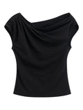Elastic Antibacterial Stylish Off-Shoulder Cross-Neckline Women's Fitted T-Shirt