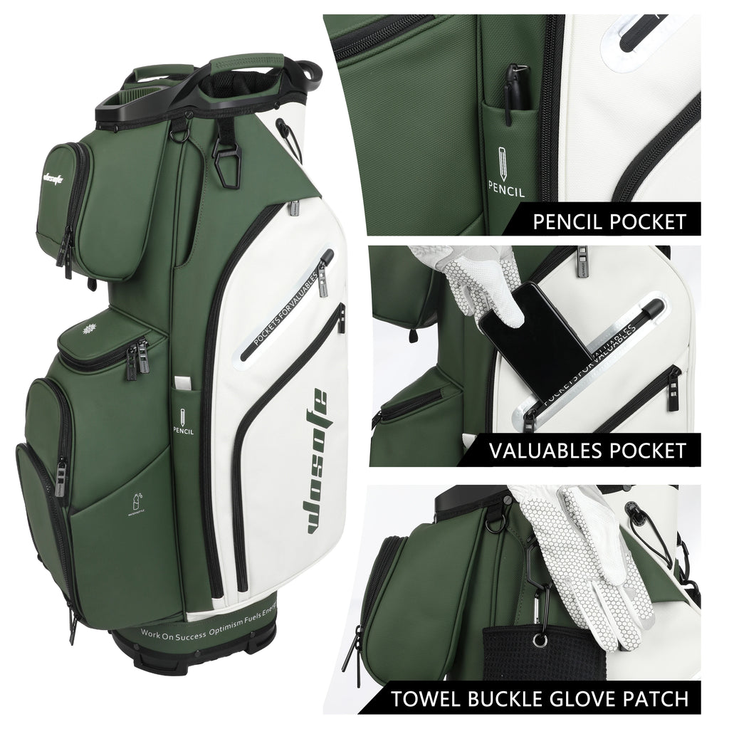 PU Leather Lightweight Men Women Blue White Black Green Golf Bag,Multiple 10 Pockets
