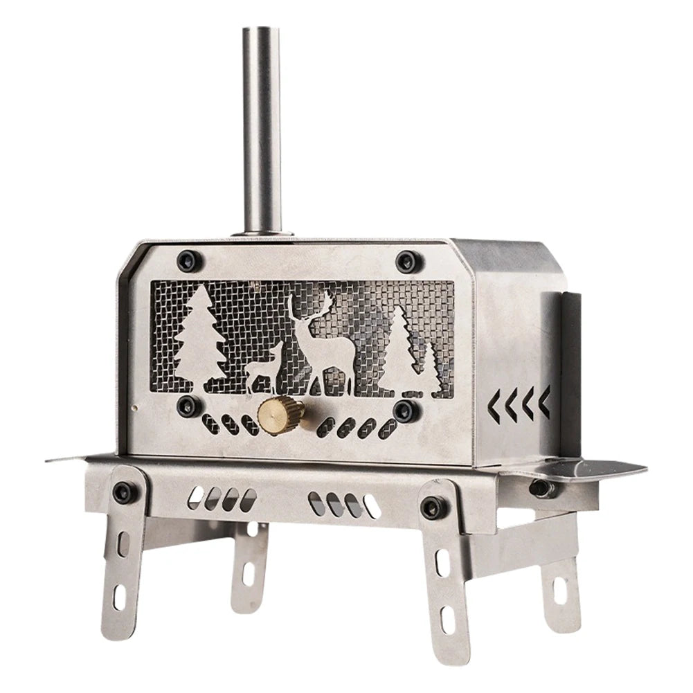 Mini Tent Stove with Chimney Outdoor Firewood Stove  Cooking BBQ