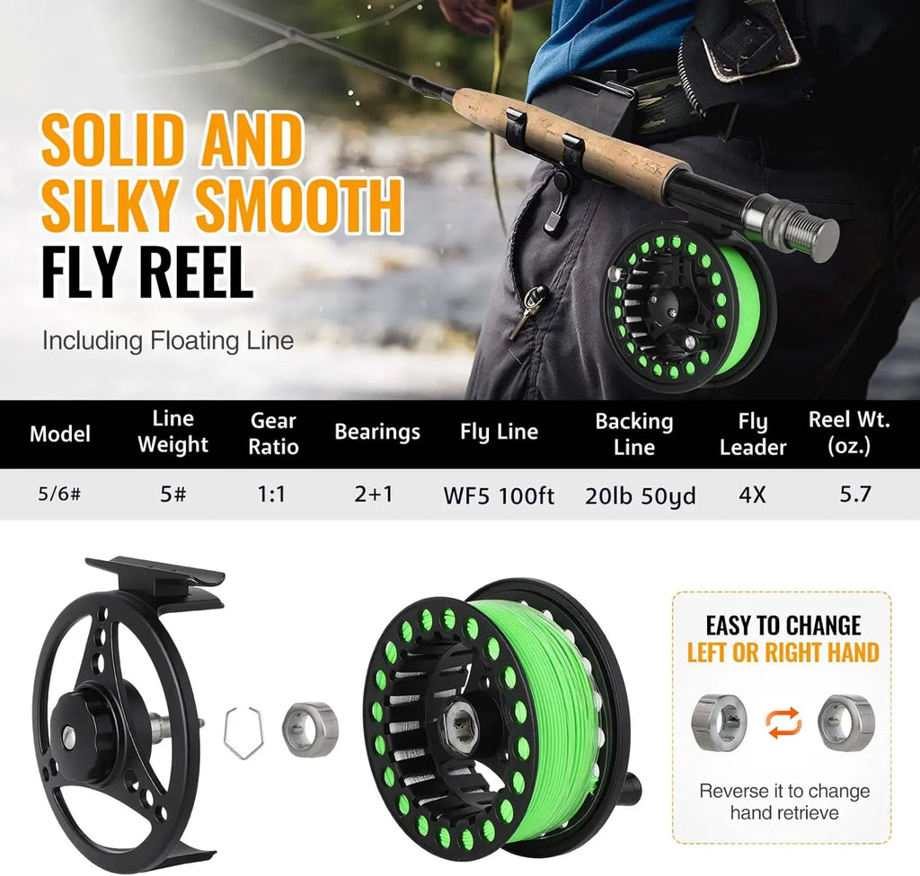 Complete Fly Fishing Starter Kit with 4-Piece Graphite Rod, Reel, Flies & Bag - Lightweight Portable