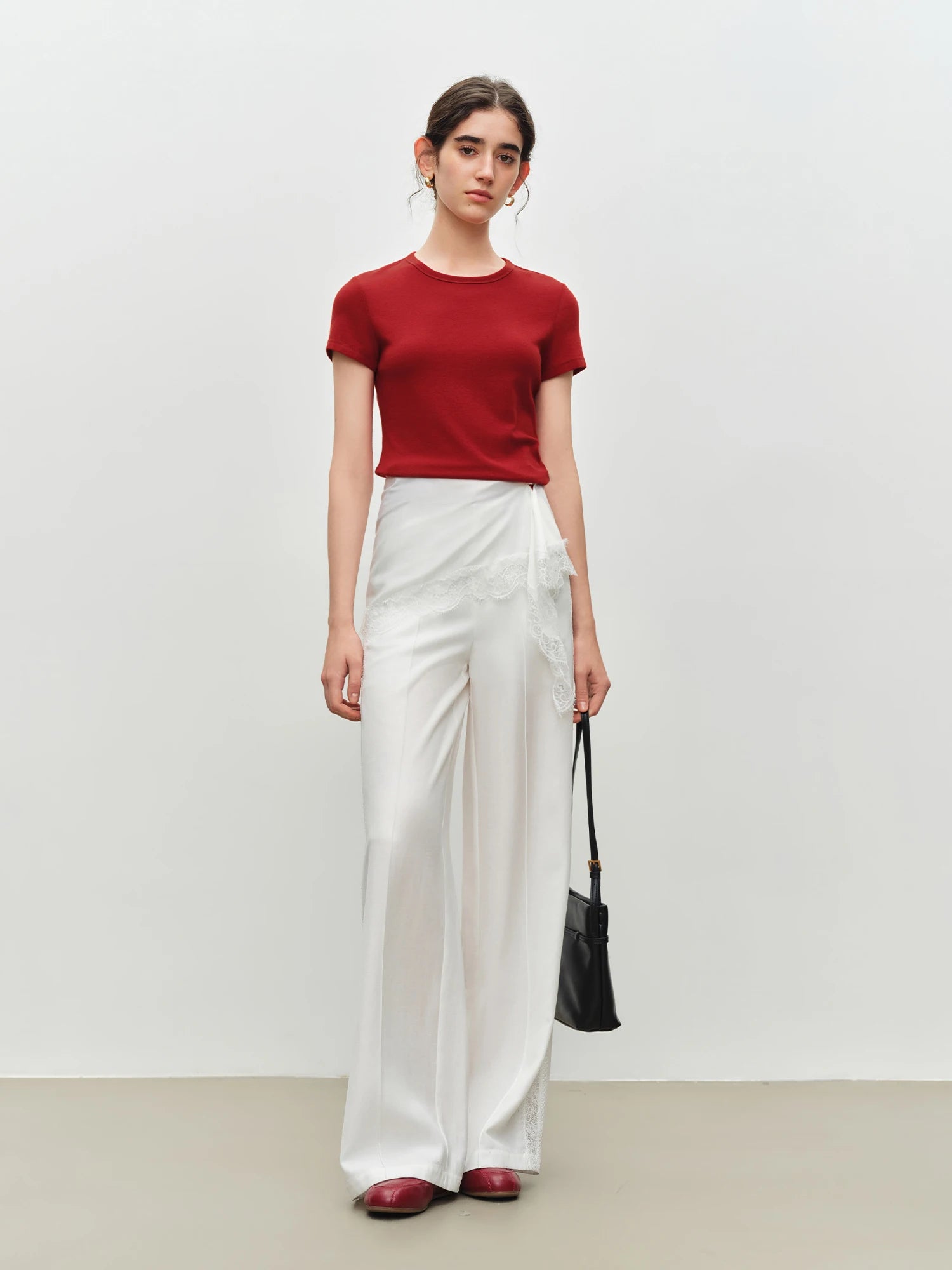 Elastic Solid Basics Short-sleeved Slim-fit Knit T-shirt for Women New Summer 2026 Design Red