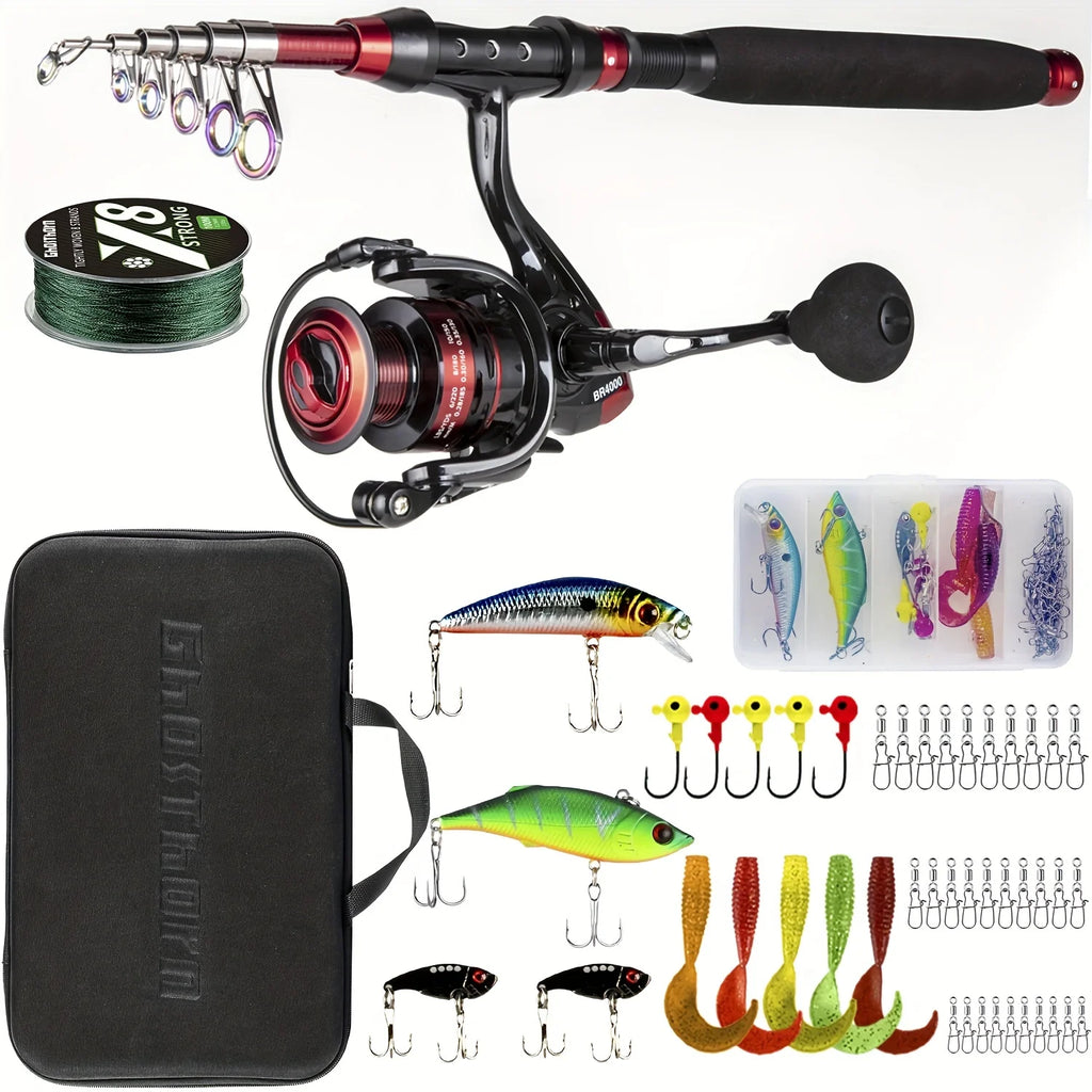 Fishing Rod&Reel Combo Telescopic Pole Kit Fishing Gear Starter Compact, Carrier Bag for Freshwater Saltwater Gifts