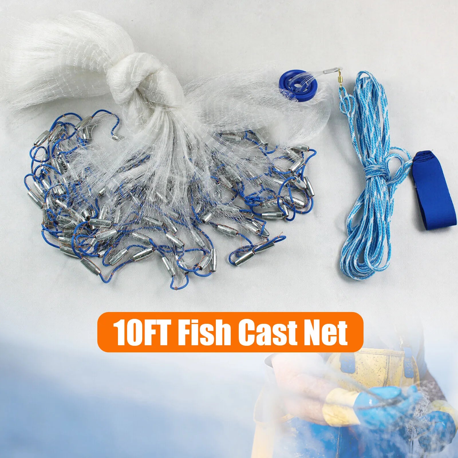10FT Saltwater Fishing Cast Net For Bait Trap