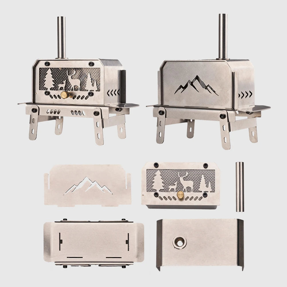 Mini Tent Stove with Chimney Outdoor Firewood Stove  Cooking BBQ