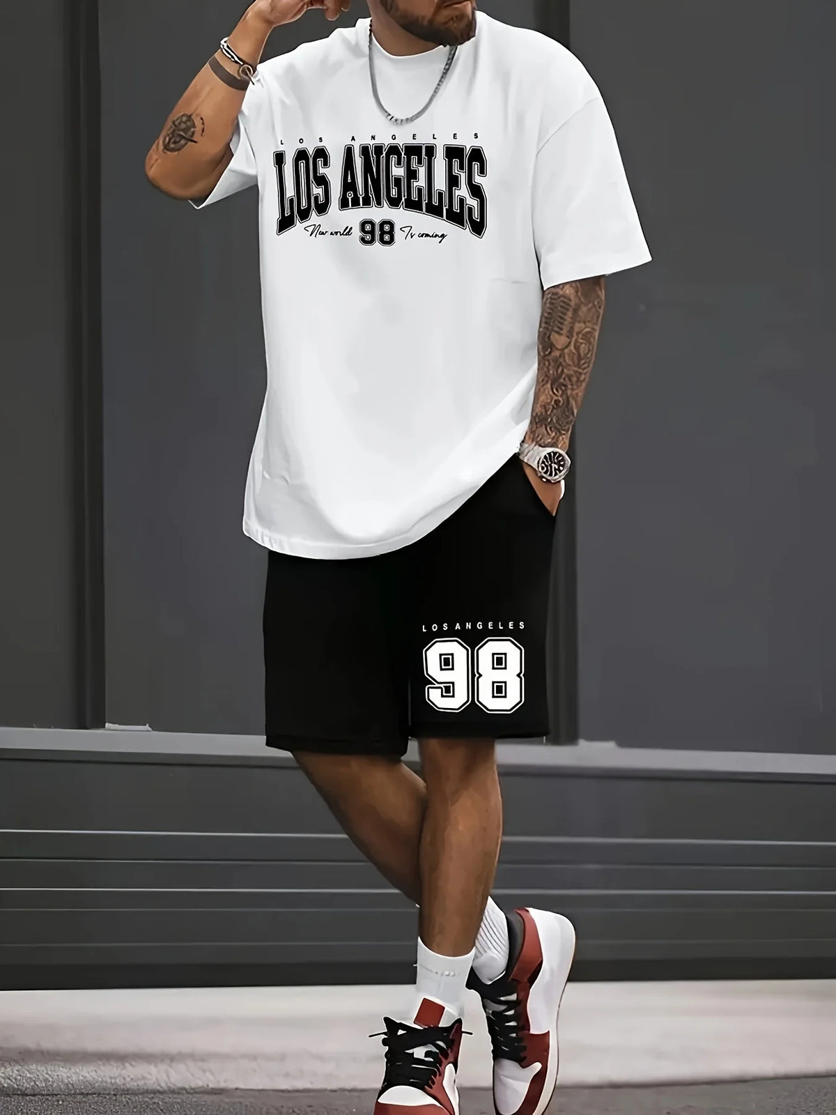Summer Men's Chicago-Themed Relaxed Set Size 32 Printed T-Shirt and Plus Size Two-Piece Set