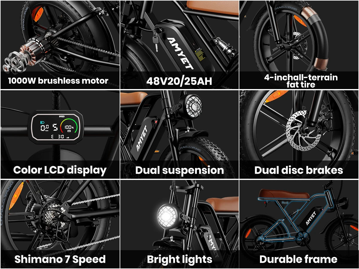 Adults Electric Bike 1000W Motor Bicycle 48V 20AH 20“ Tire