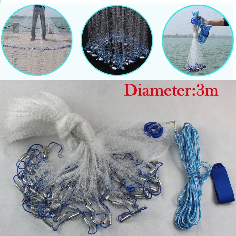 10FT Saltwater Fishing Cast Net For Bait Trap