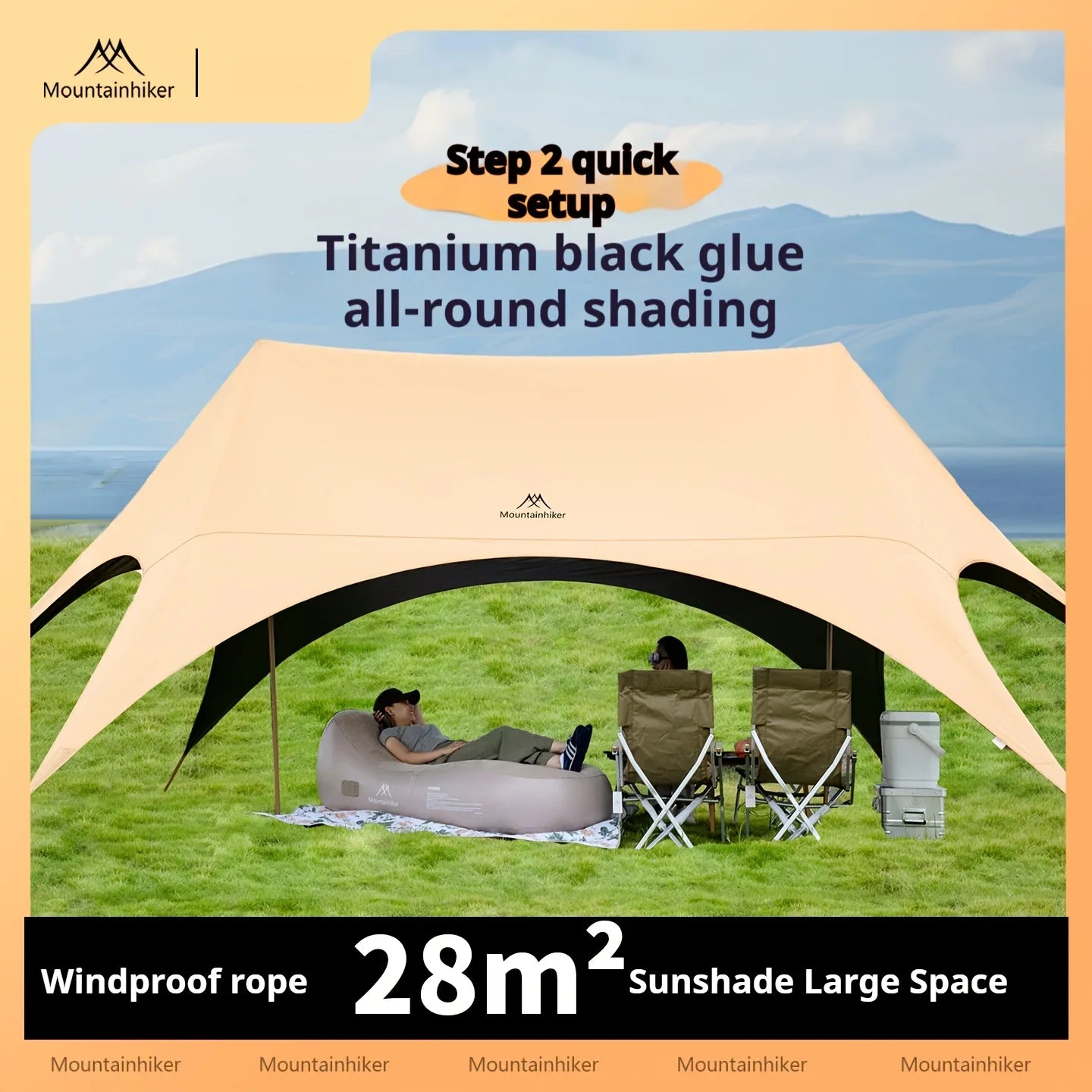 Outdoor sunshade umbrella. Suitable for outdoor recreational activities, camping, and patios.