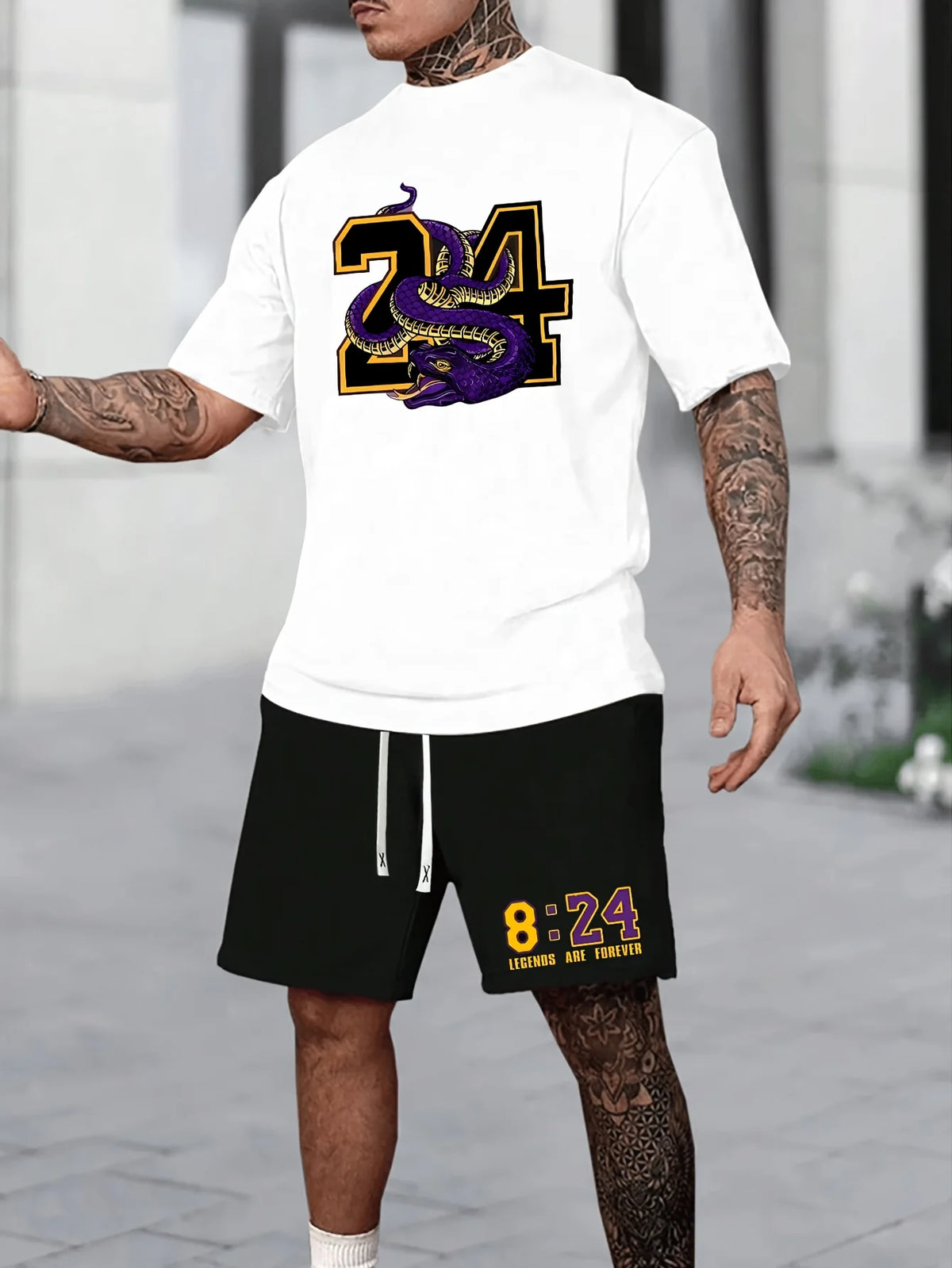 Summer Men's Chicago-Themed Relaxed Set Size 32 Printed T-Shirt and Plus Size Two-Piece Set