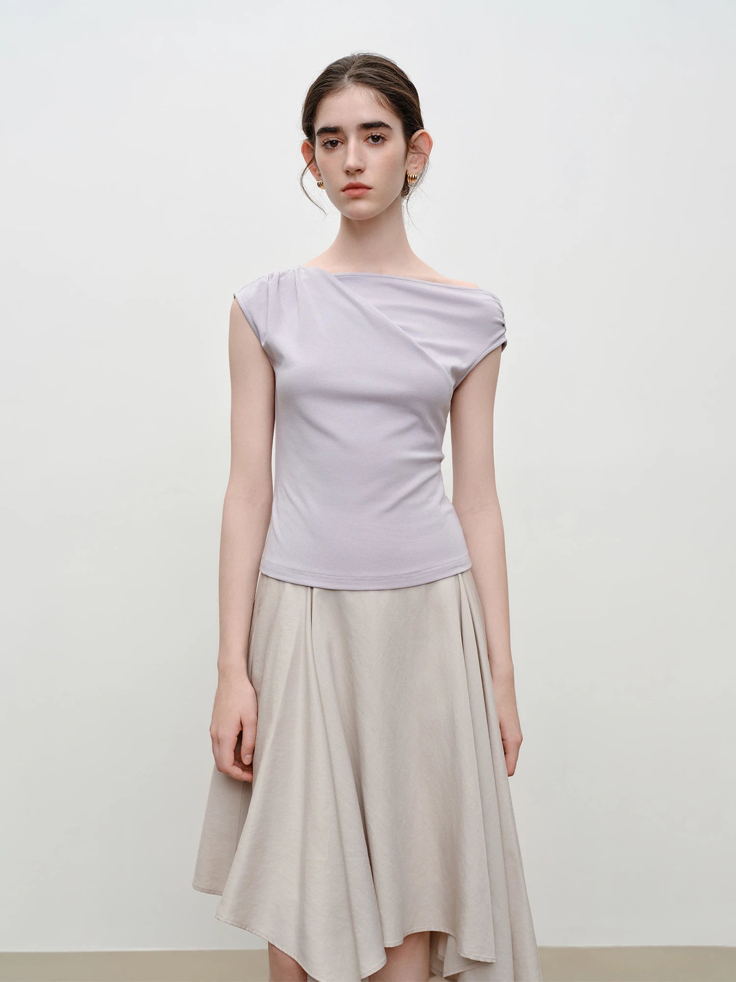 Elastic Antibacterial Stylish Off-Shoulder Cross-Neckline Women's Fitted T-Shirt