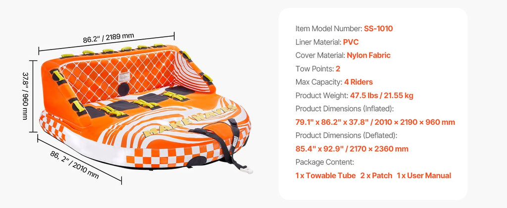 Towable Tube for Boating 1-4 Riders
