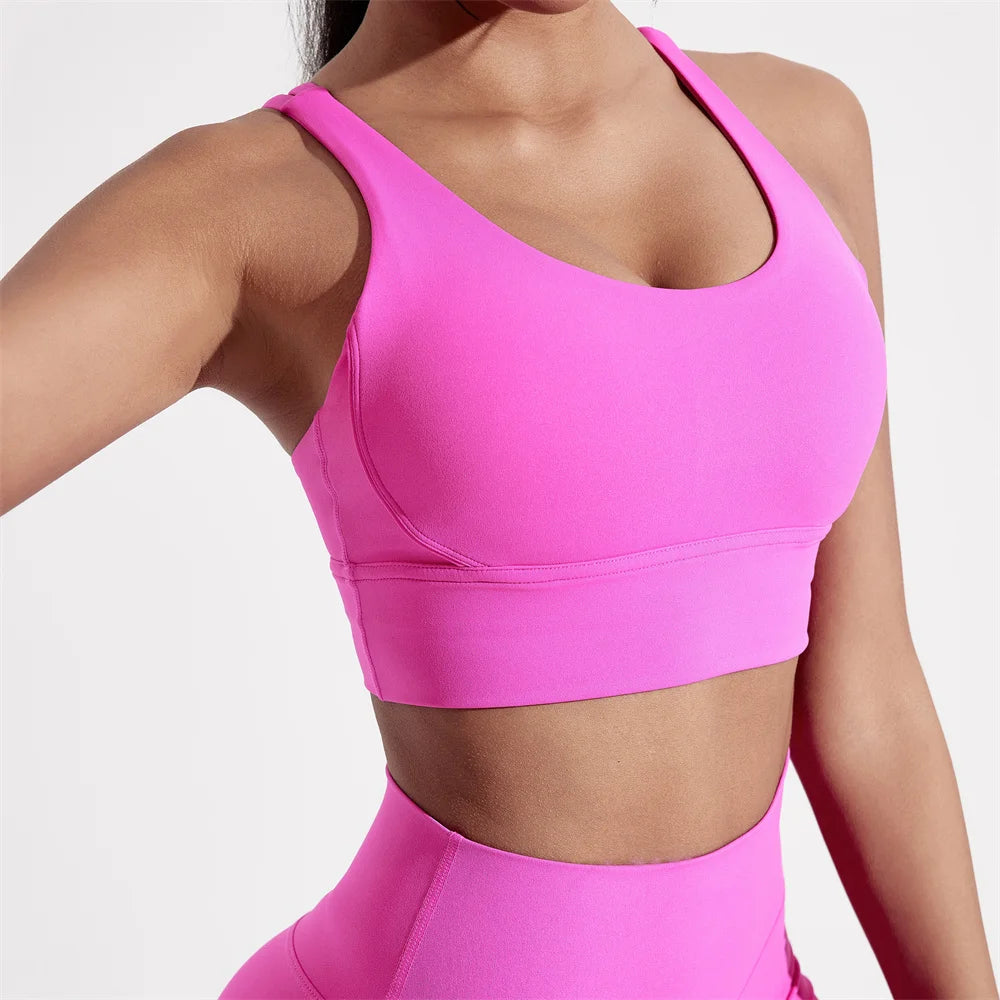 Solid Color Women Cross back Fitness sport Bra High strength Tight Top