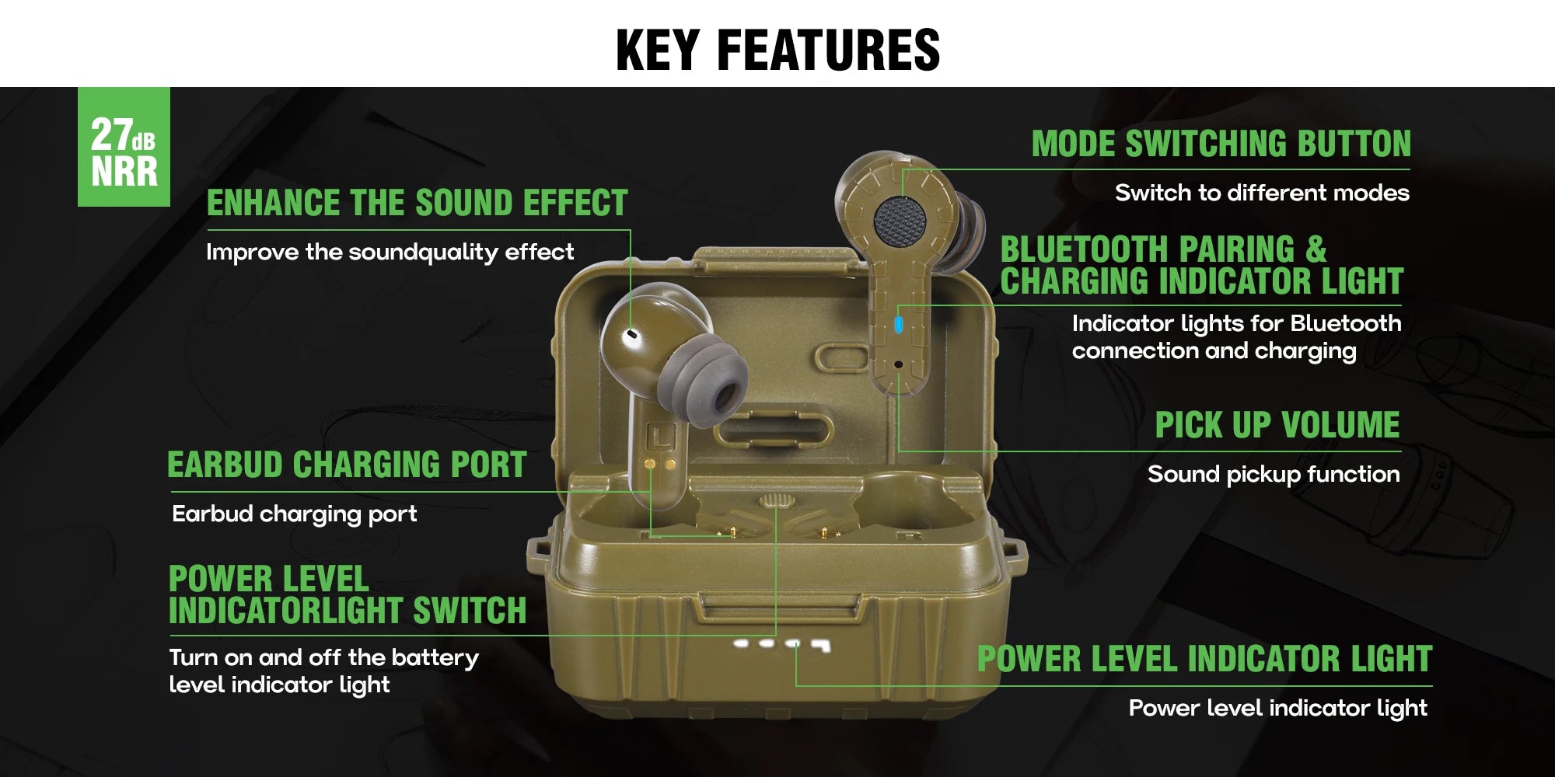 Tactical headset anti-noise earplugs noise-cancelling for shooting hearing protection