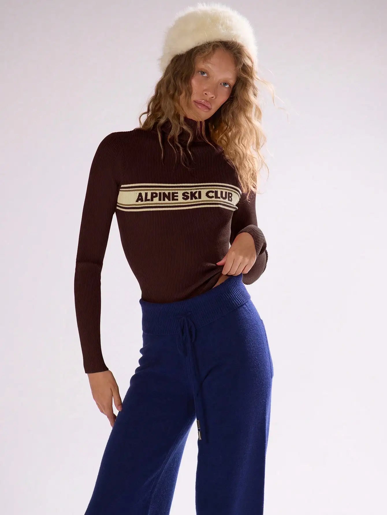 Red High Neck 'Alpine Ski Club' Knit Jumper
