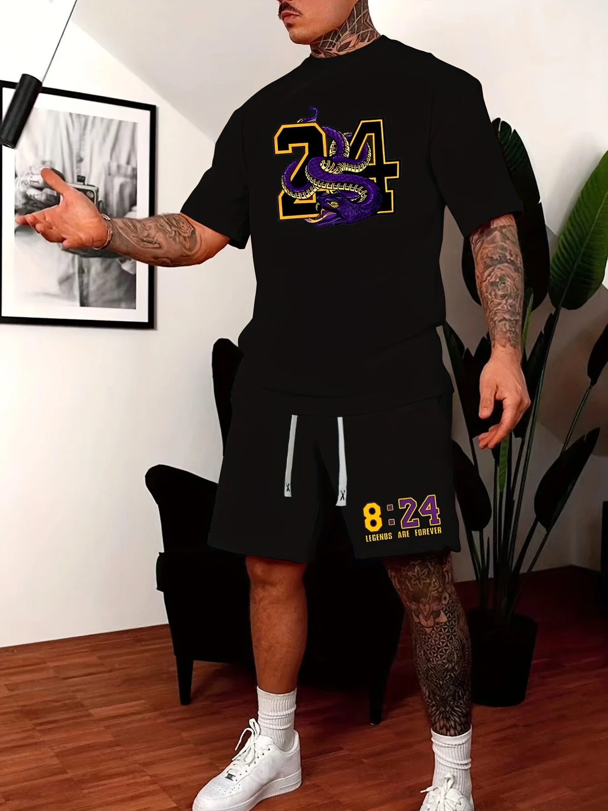 Summer Men's Chicago-Themed Relaxed Set Size 32 Printed T-Shirt and Plus Size Two-Piece Set