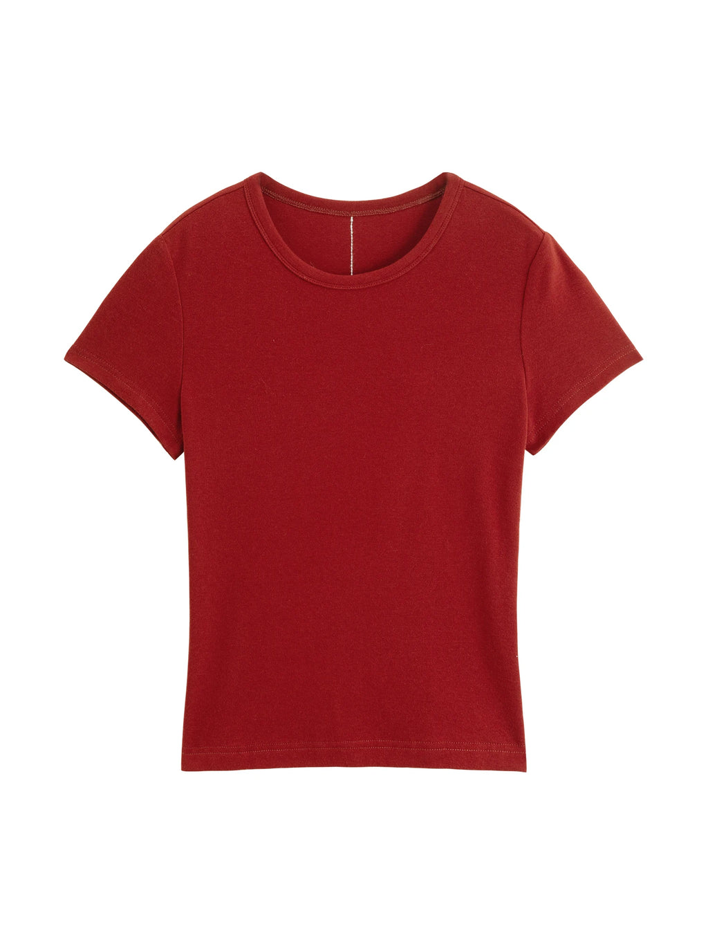 Elastic Solid Basics Short-sleeved Slim-fit Knit T-shirt for Women New Summer 2026 Design Red