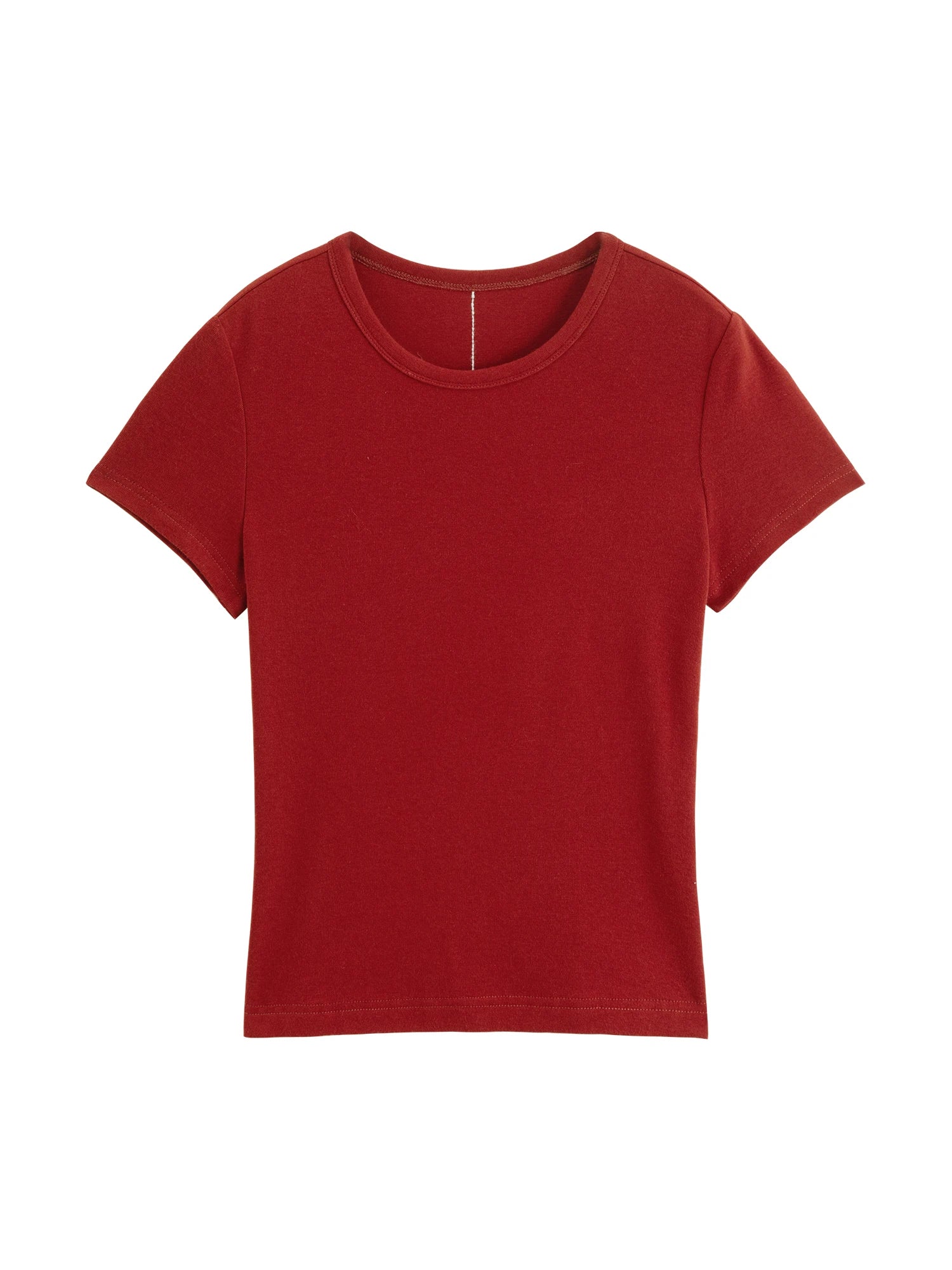 Elastic Solid Basics Short-sleeved Slim-fit Knit T-shirt for Women New Summer 2026 Design Red