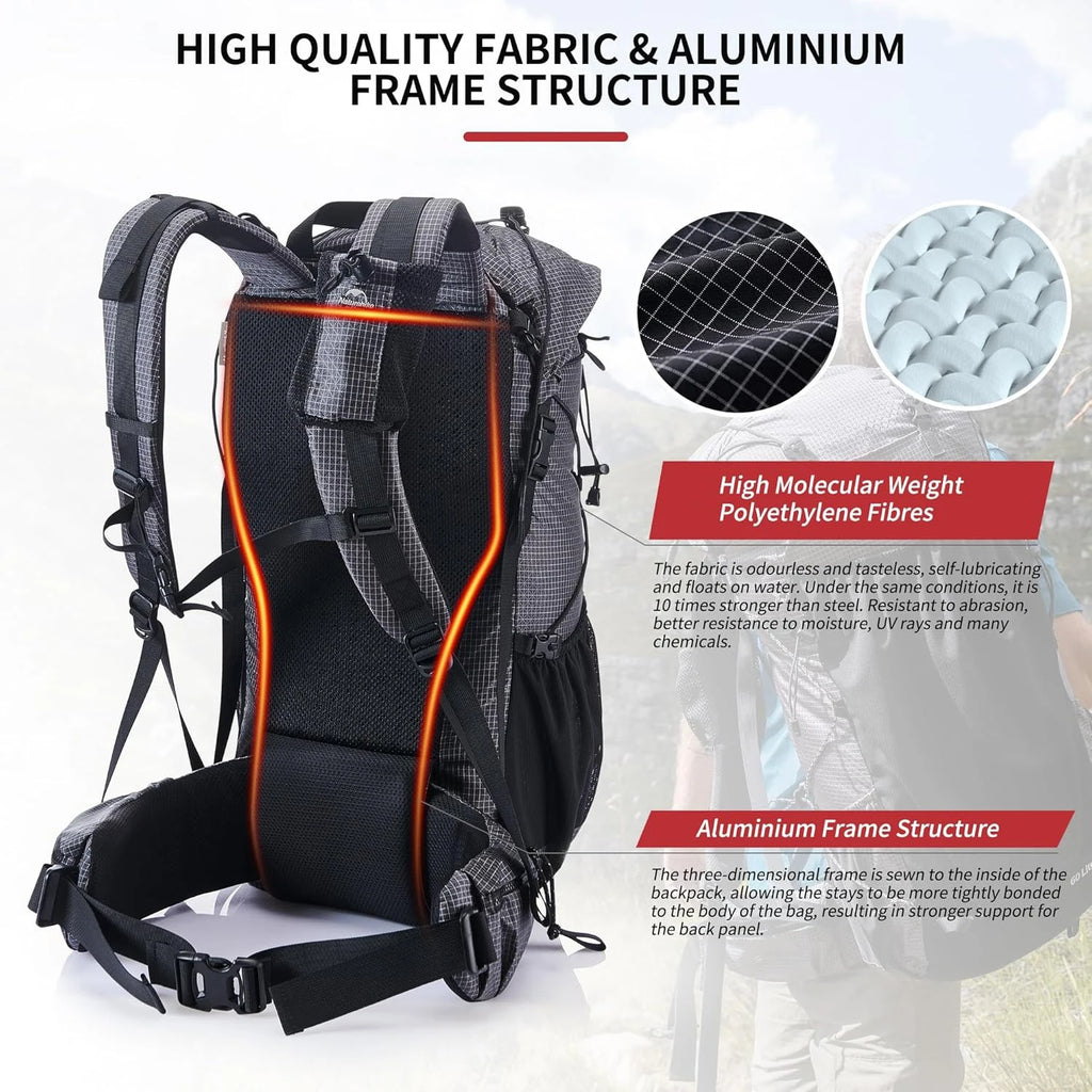 Outdoor Backpack 60+5L Waterproof High Capacity Sports Climbing Hiking With Rain Cover