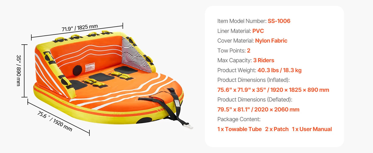 Towable Tube for Boating 1-4 Riders